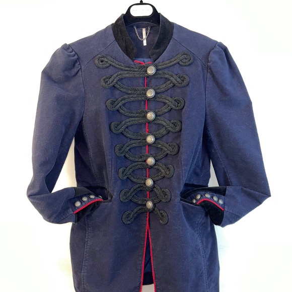Free People - Navy Velvet Band/Military Jacket - Seamed & Structured - Women's S - Picture 5 of 13